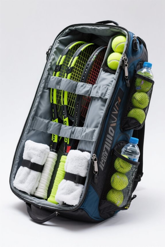 optimized tennis bag organization